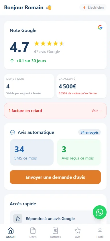Interface Artivo — dashboard artisan sur mobile